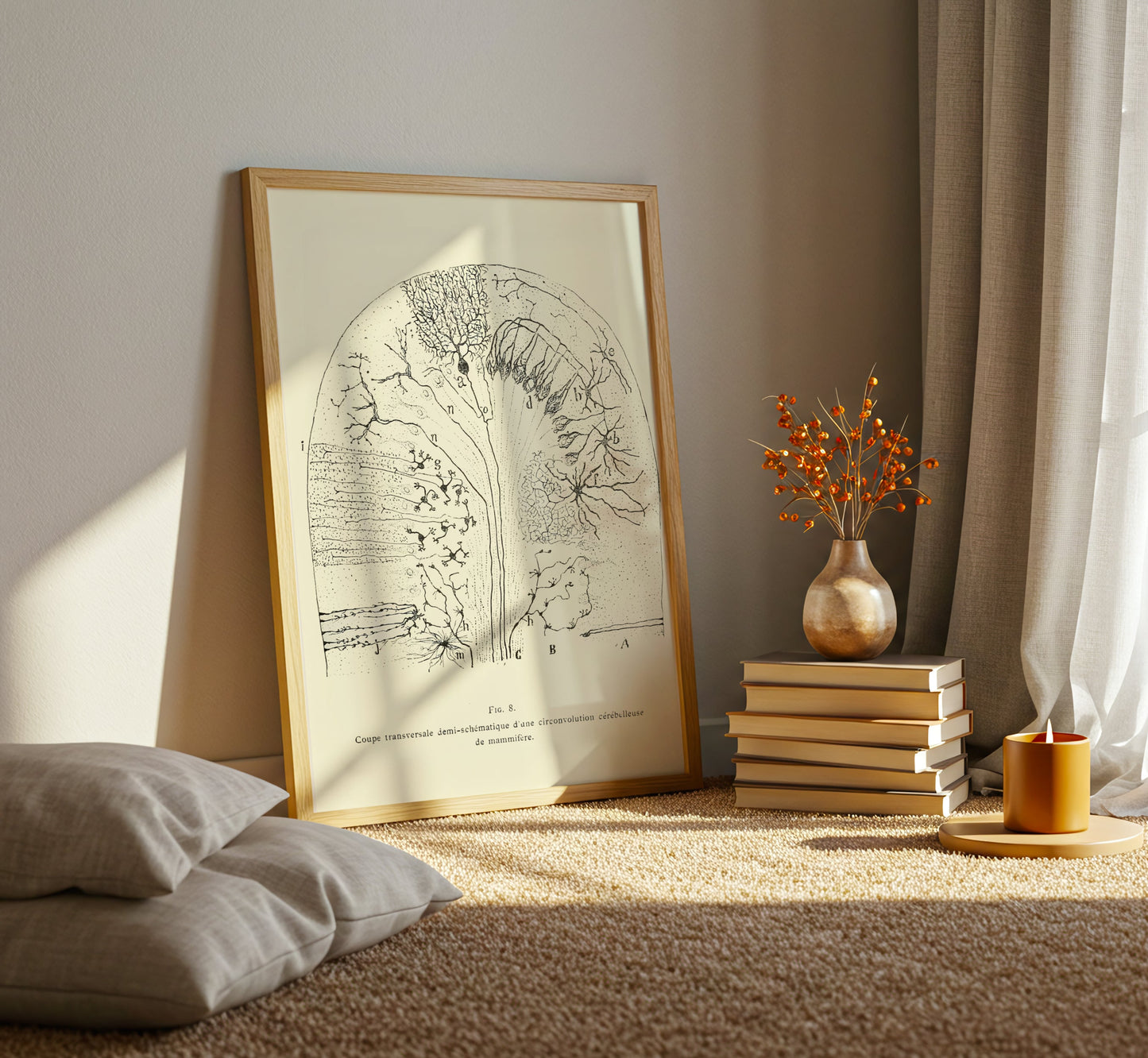 Neuron Drawing poster by Ramon Santiago y Cajal - Neutral room decor with framed print