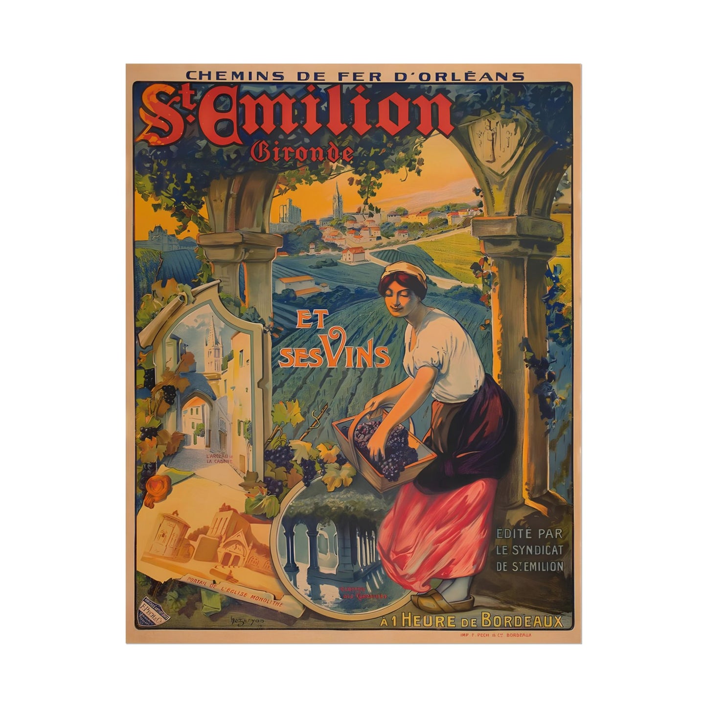 St Emilion - French Advertisement poster by E. Debray - 11x14 inch print