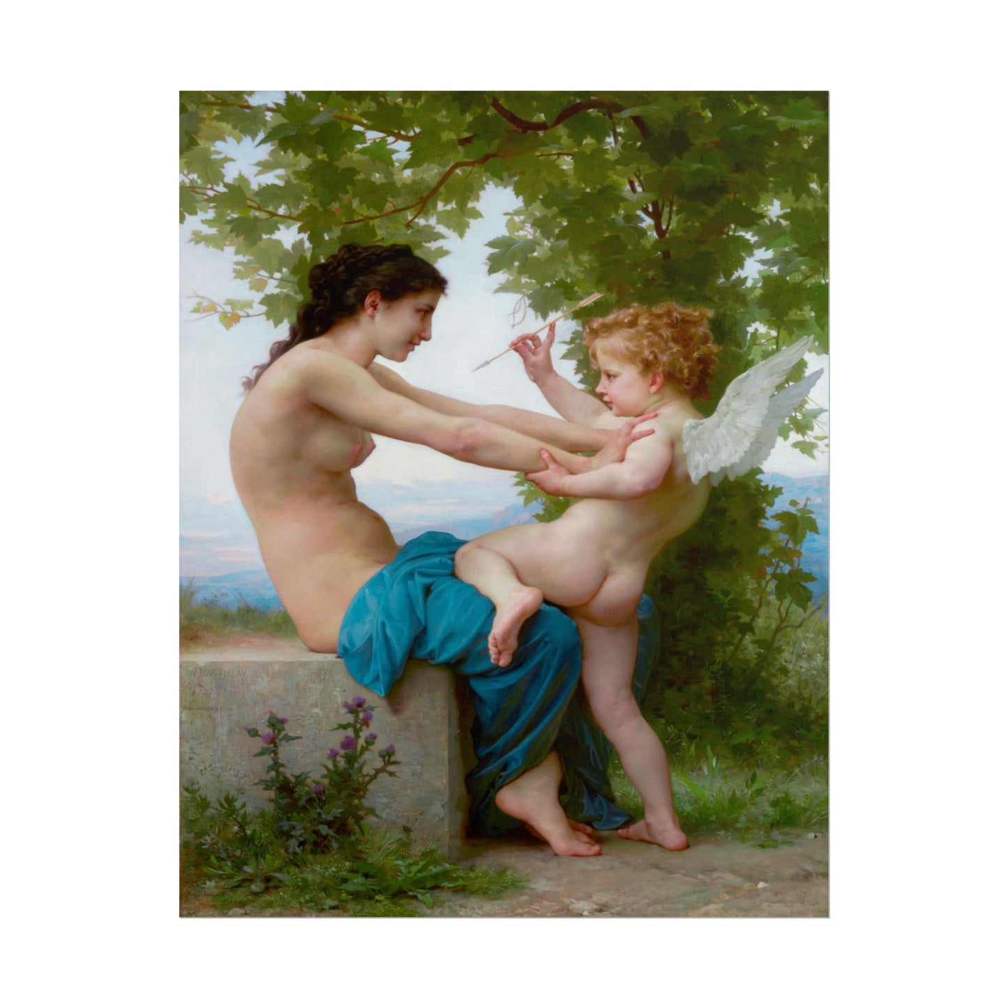 A Young Girl Defending Herself against Eros poster by William-Adolphe Bouguereau - 11x14 inch print