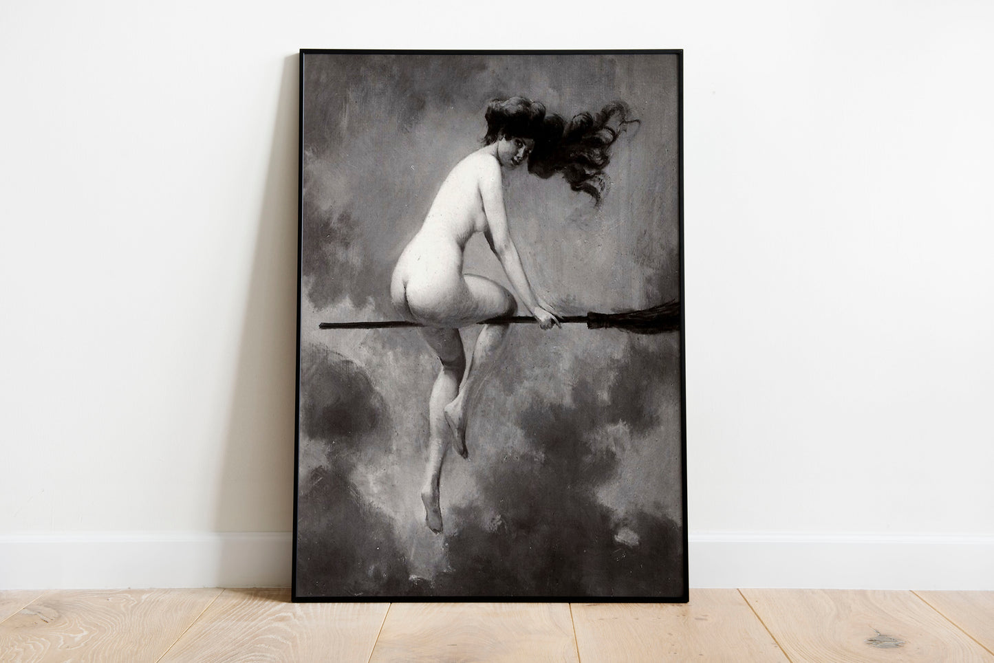 Witch on Broom poster by Albert Joseph Penot - Black frame wall art