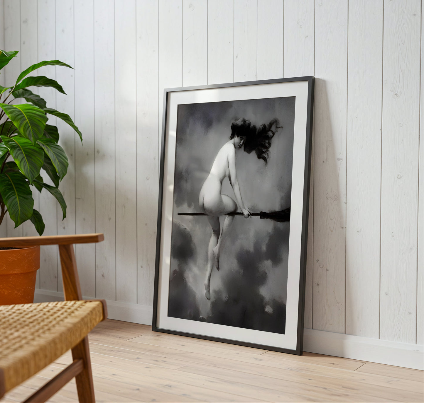 Witch on Broom poster by Albert Joseph Penot - Neutral room decor with framed print