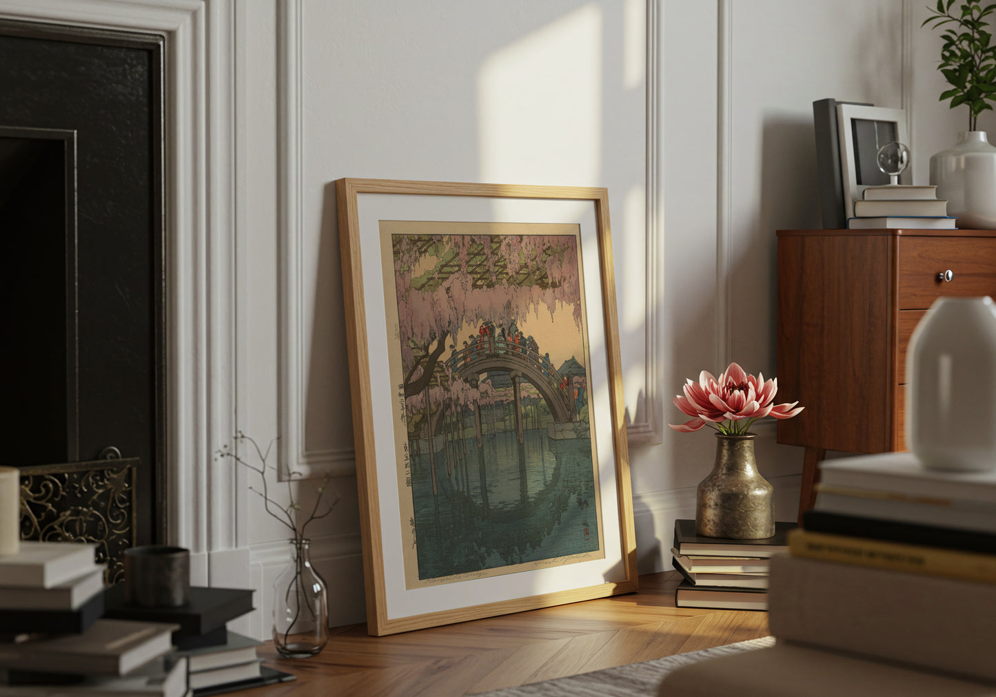 Kameido Bridge poster by Yoshida Hiroshi - Neutral room decor with framed print