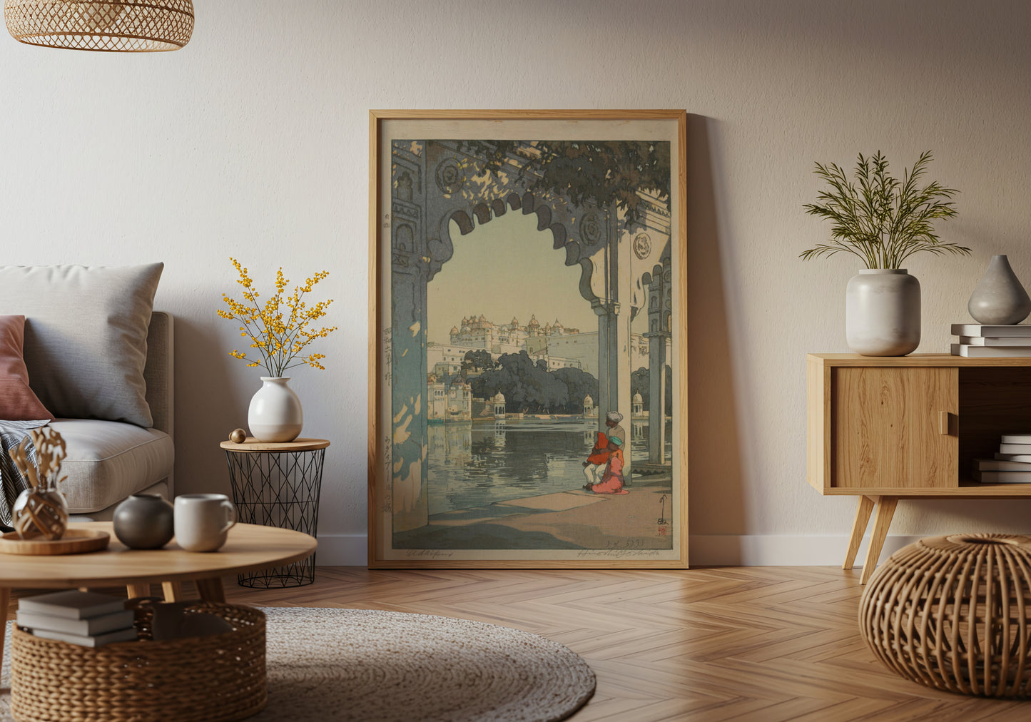 Udaipur Castle poster by Hiroshi Yoshida - Neutral room decor with framed print