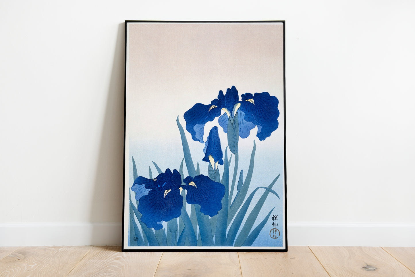 Iris Flowers poster by Ohara Koson - Black frame wall art