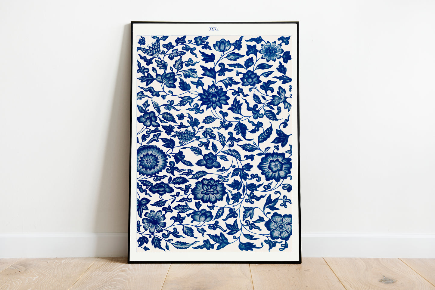 Blue Flower pattern poster by Owen Jones - Black frame wall art
