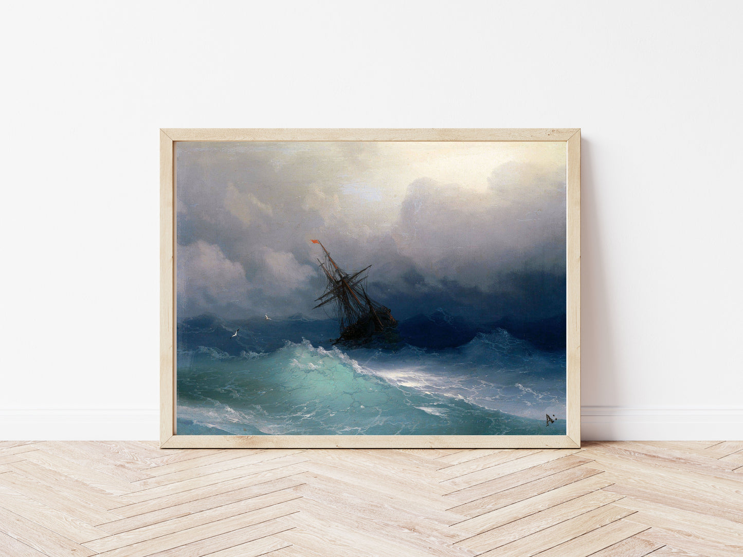 Ship on a Stormy Sea poster by Ivan Aivazovsky - Black frame wall art