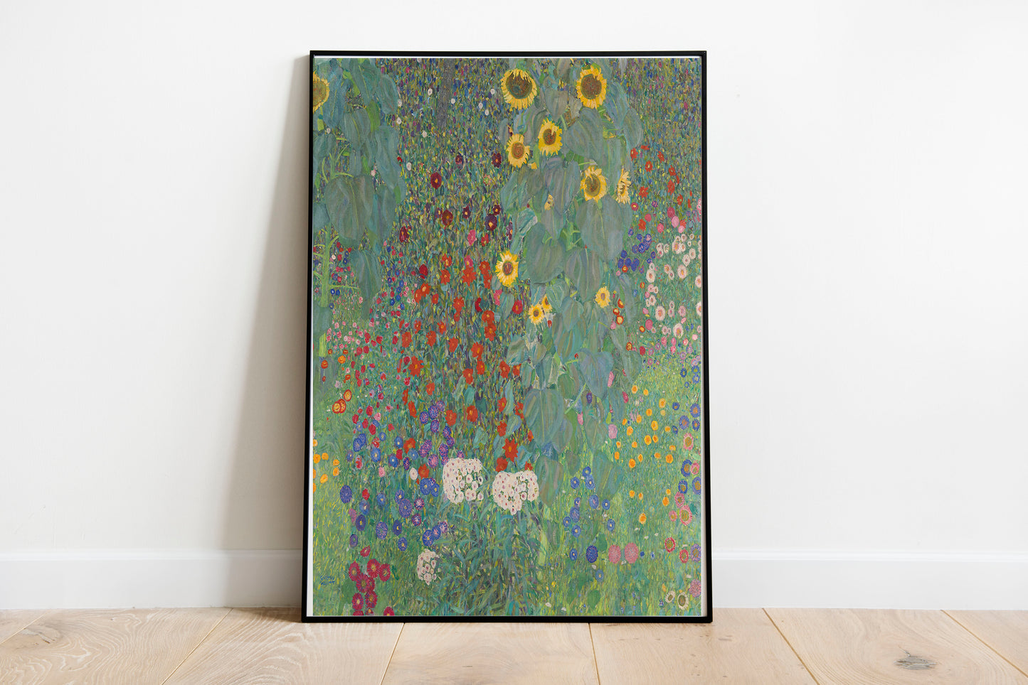 Farm Garden with Sunflower poster by Gustav Klimt - Black frame wall art