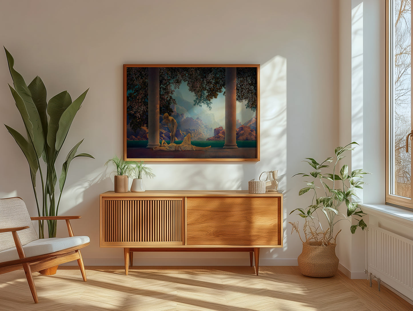 Daybreak poster by Maxfield Parrish - Neutral room decor with framed print