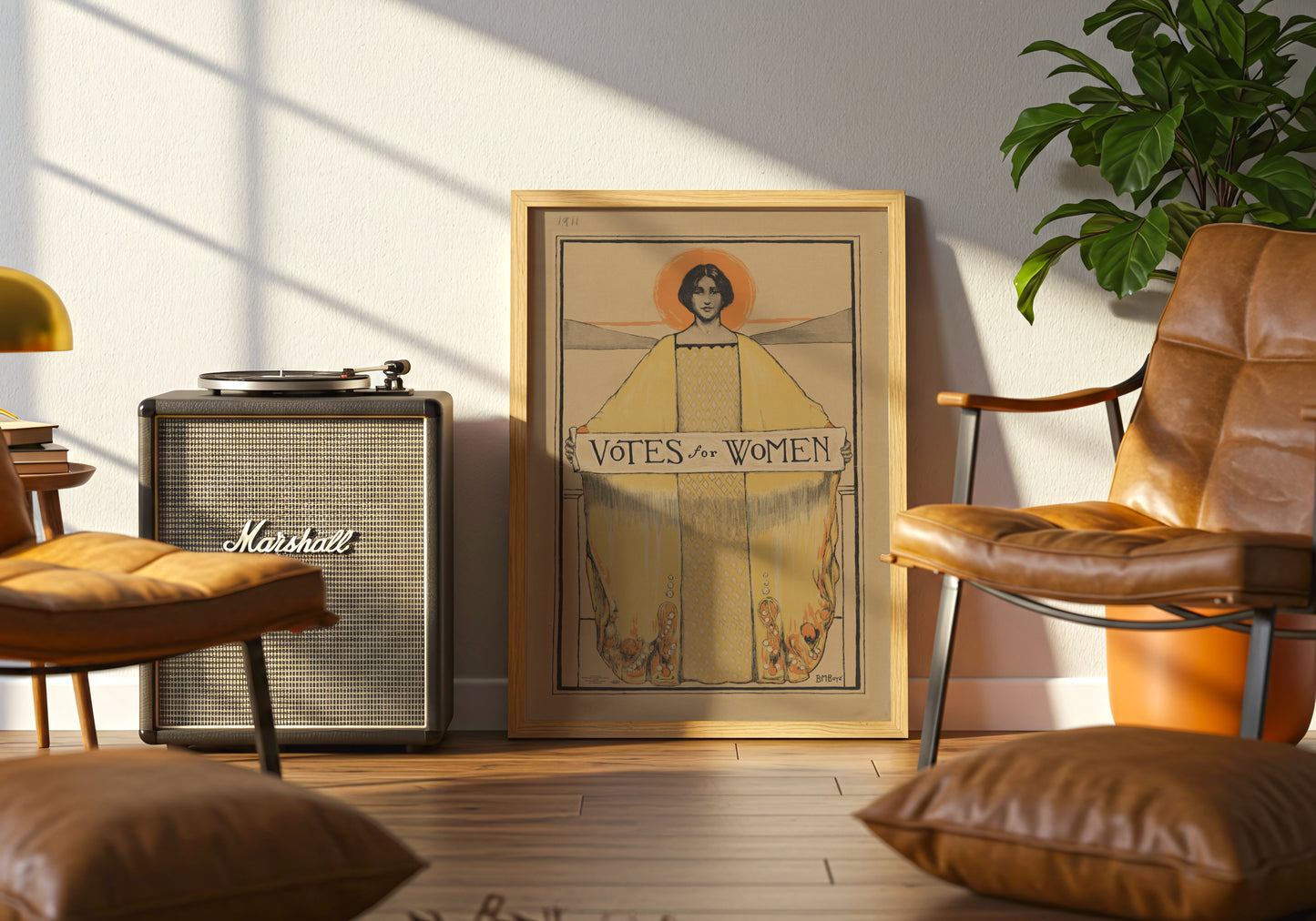 Votes for Women 1913 poster by Alphonse Mucha - Neutral room decor with framed print