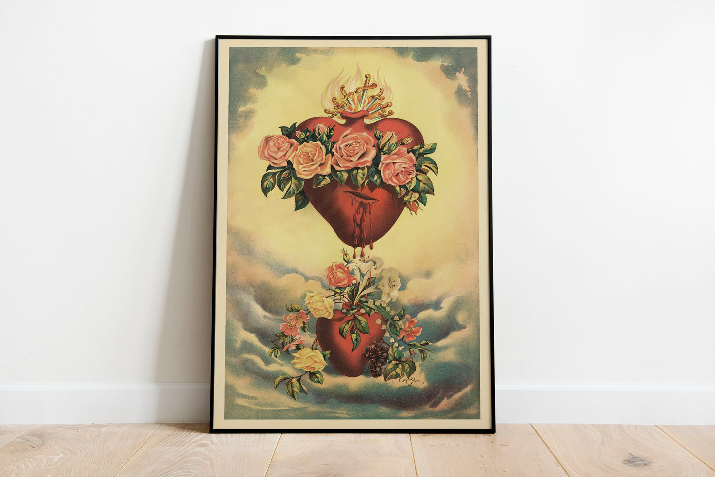 The Immaculate Heart of Mary - Mexican Folk Art poster by Utagawa Hiroshige - Black frame wall art