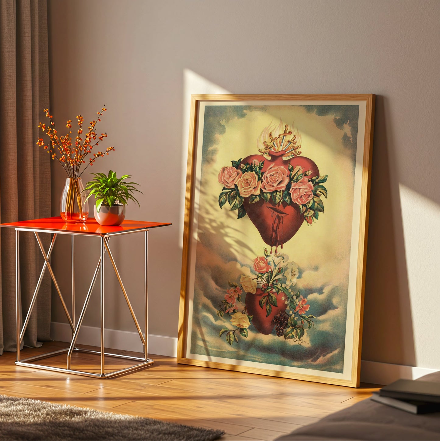 The Immaculate Heart of Mary - Mexican Folk Art poster by Utagawa Hiroshige - Neutral room decor with framed print