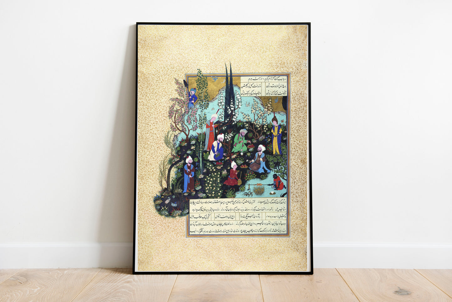 Ferdowsi and the Poets of Ghazna poster by Aqa Mirak - Black frame wall art