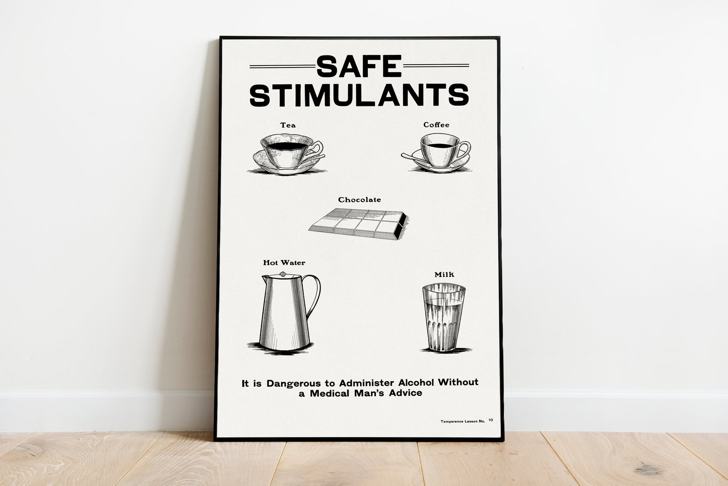 Safe Stimulants - Temperance poster by Katsushika Hokusai - Black frame wall art