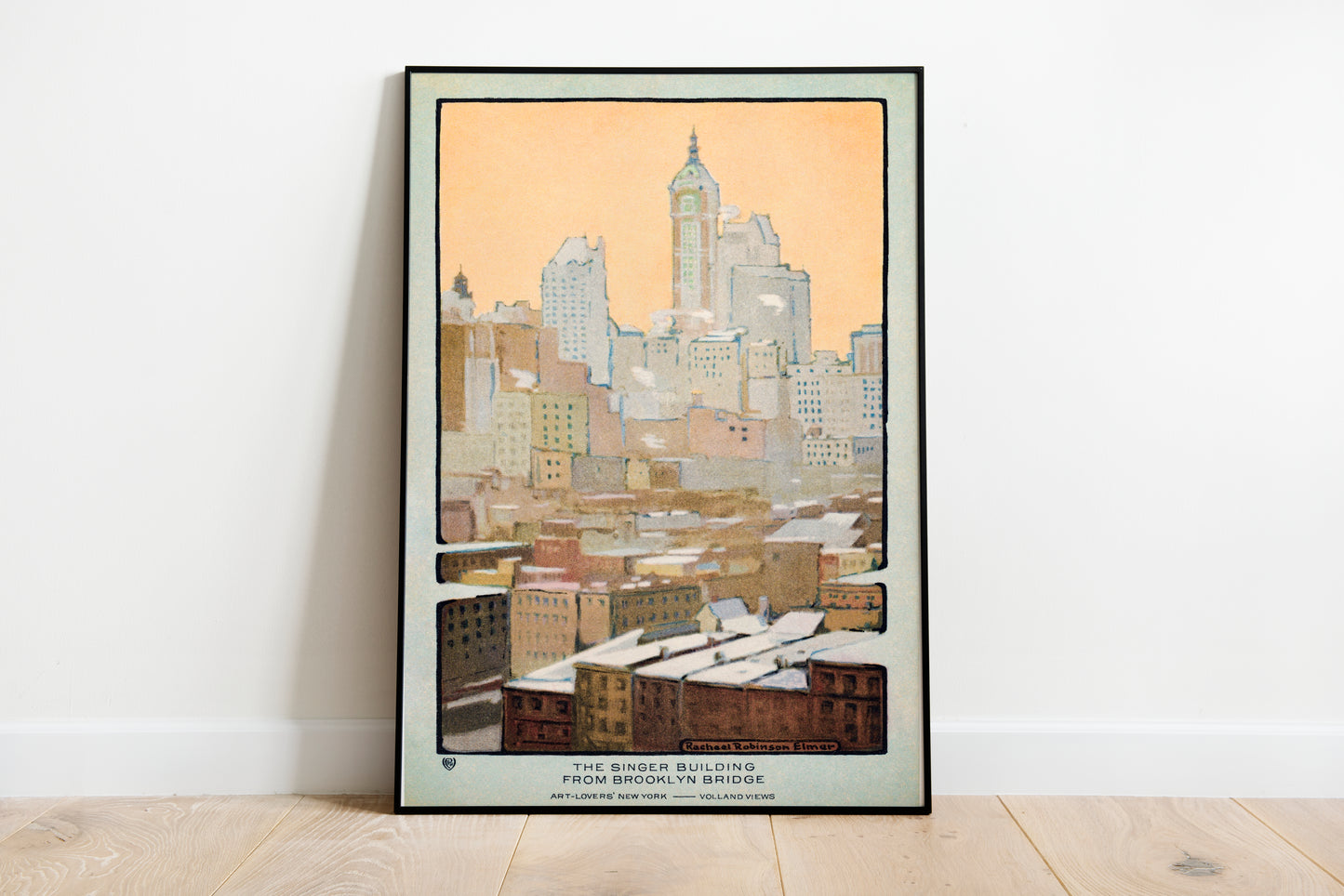 New York Postcard poster by John William Waterhouse - Black frame wall art
