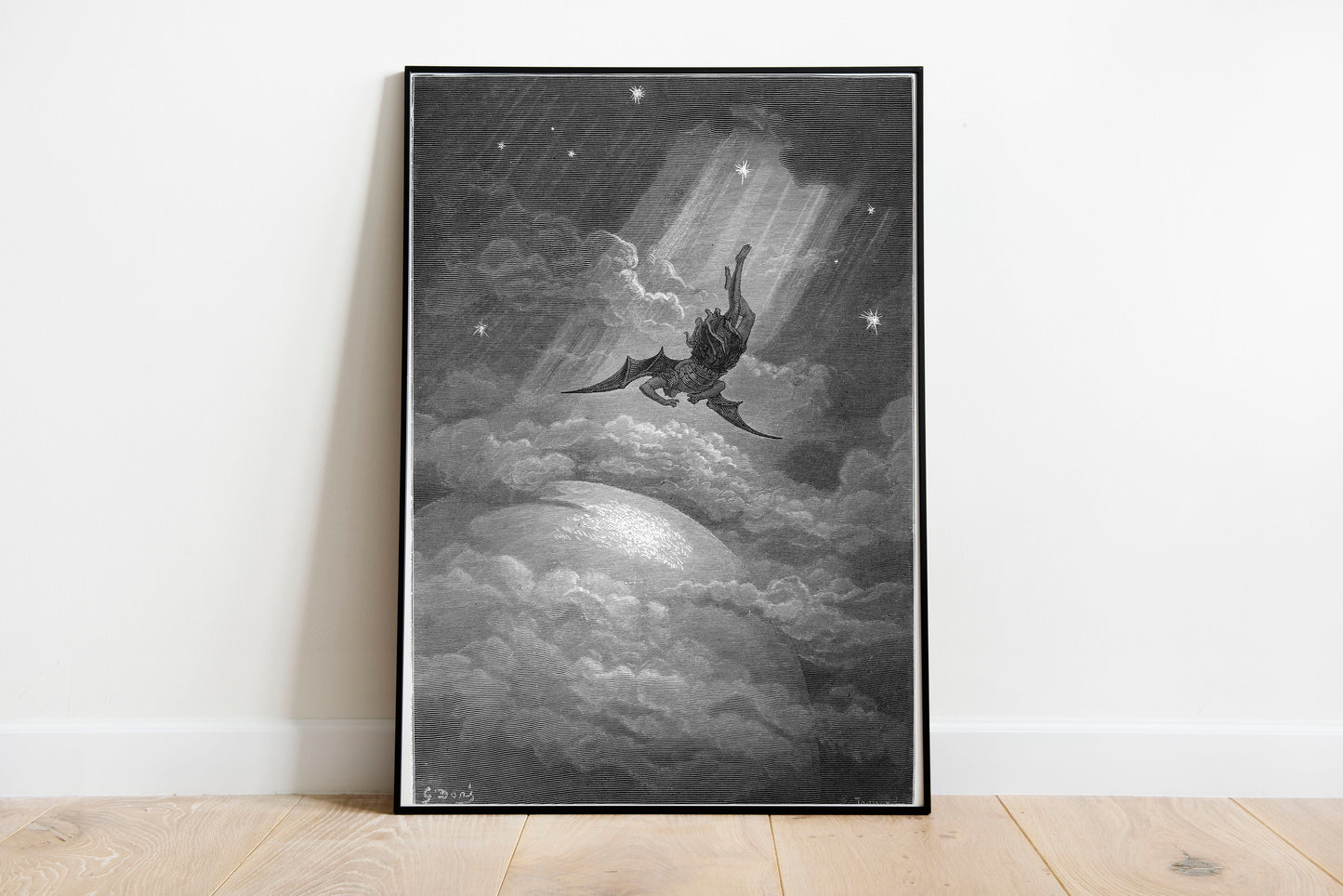 Satan in Paradise Lost poster by Gustave Dore - Black frame wall art