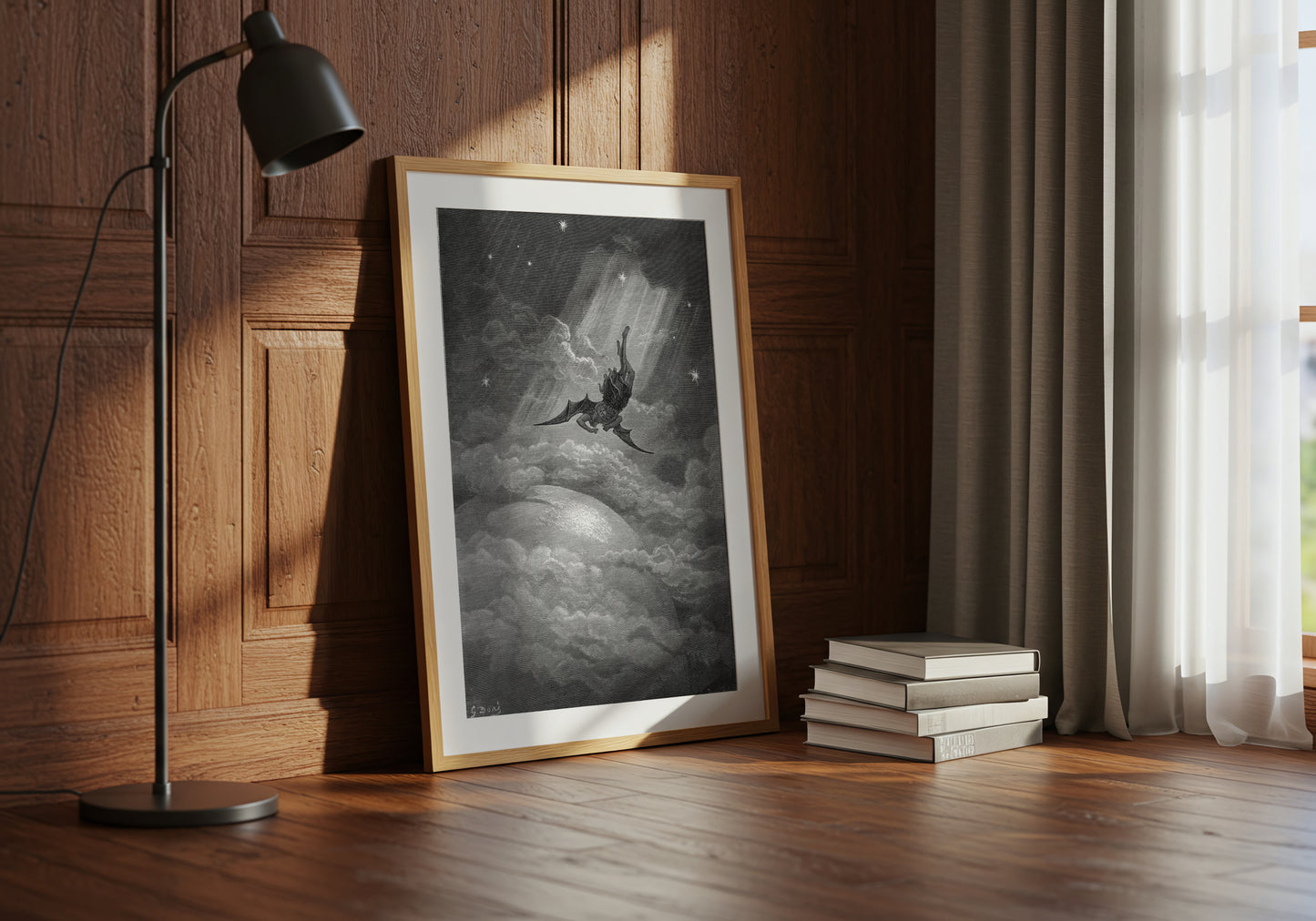 Satan in Paradise Lost poster by Gustave Dore - Neutral room decor with framed print