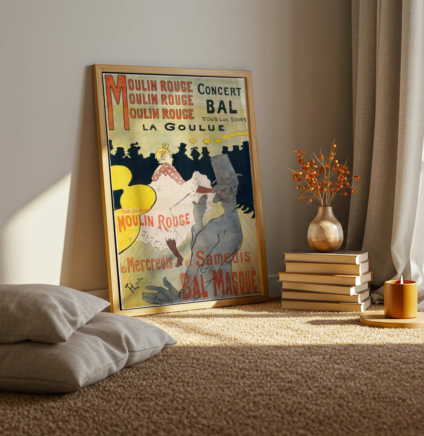 Moulin Rouge poster by Henri De Toulouse-Lautrec - Neutral room decor with framed print