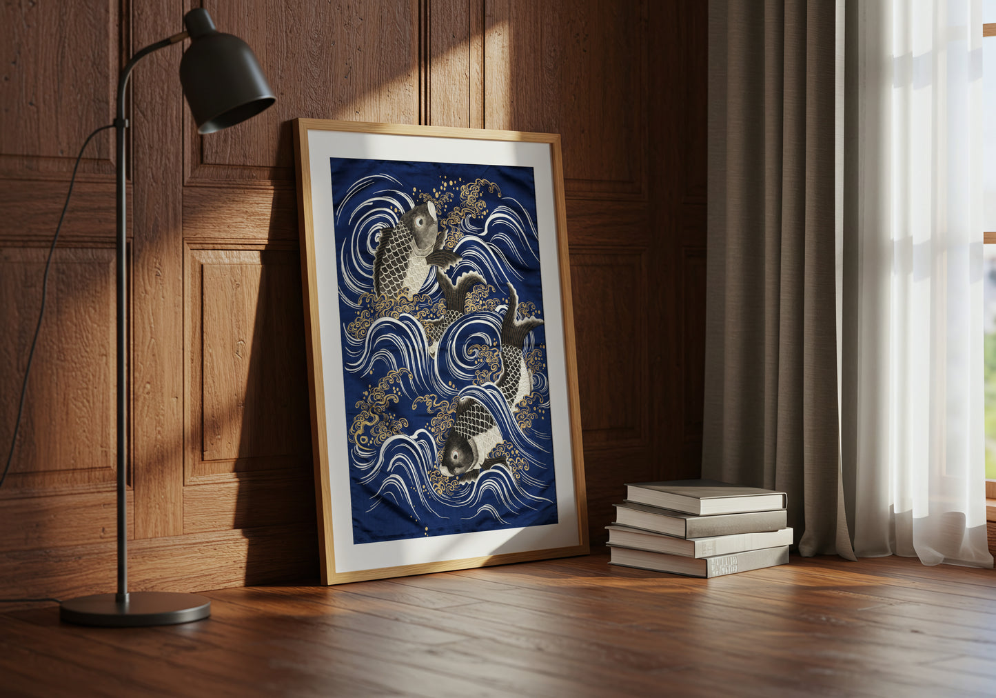 Fukusa with Carp in Waves during Meij period poster by Kawase Hasui & Watanabe Shozaburo - Neutral room decor with framed print