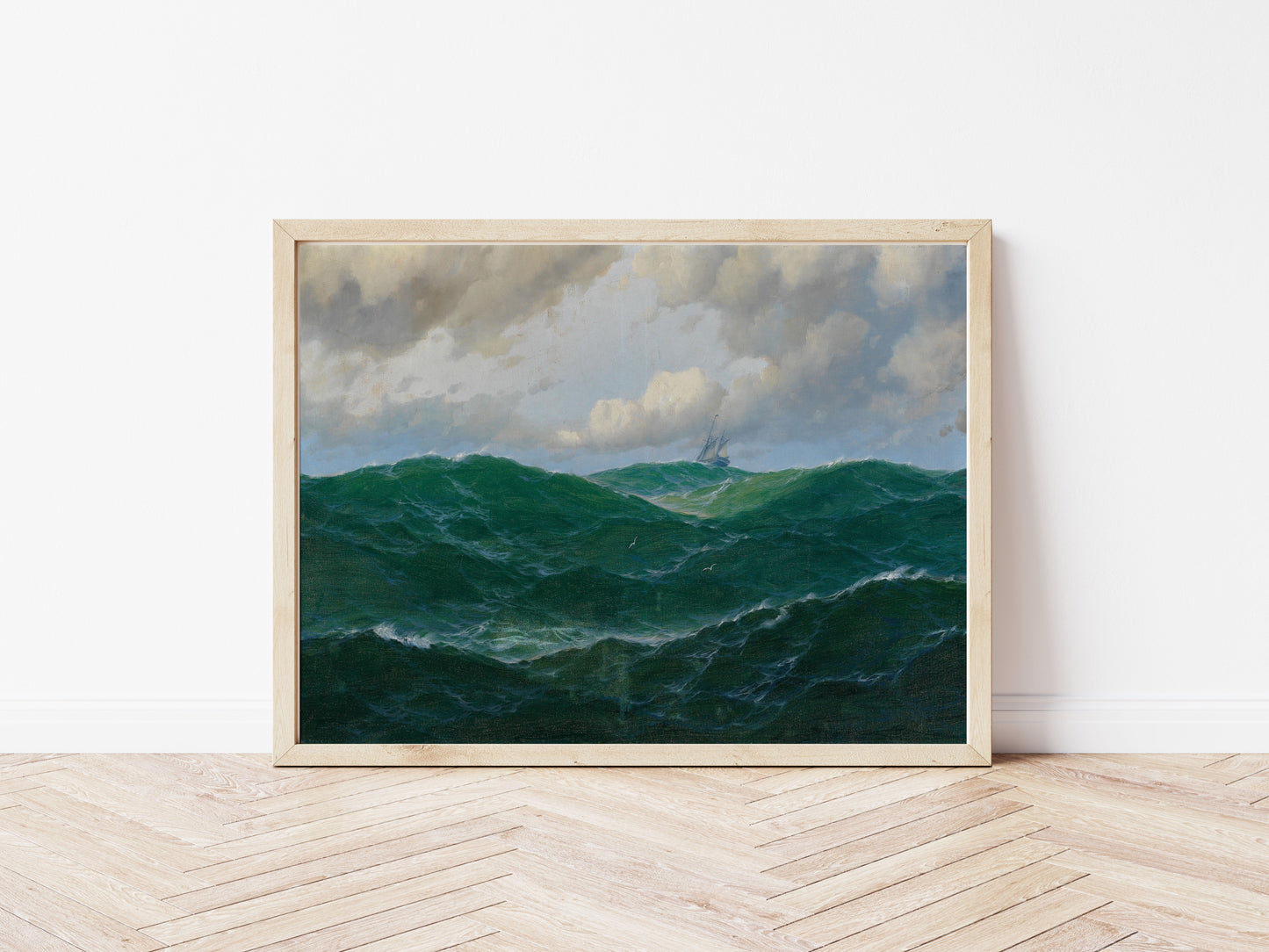 Ship on Rough Seas poster by Max Jensen - Black frame wall art
