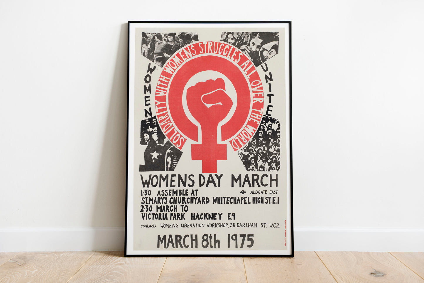 Women's Day March 1975 poster by Alphonse Mucha - Black frame wall art