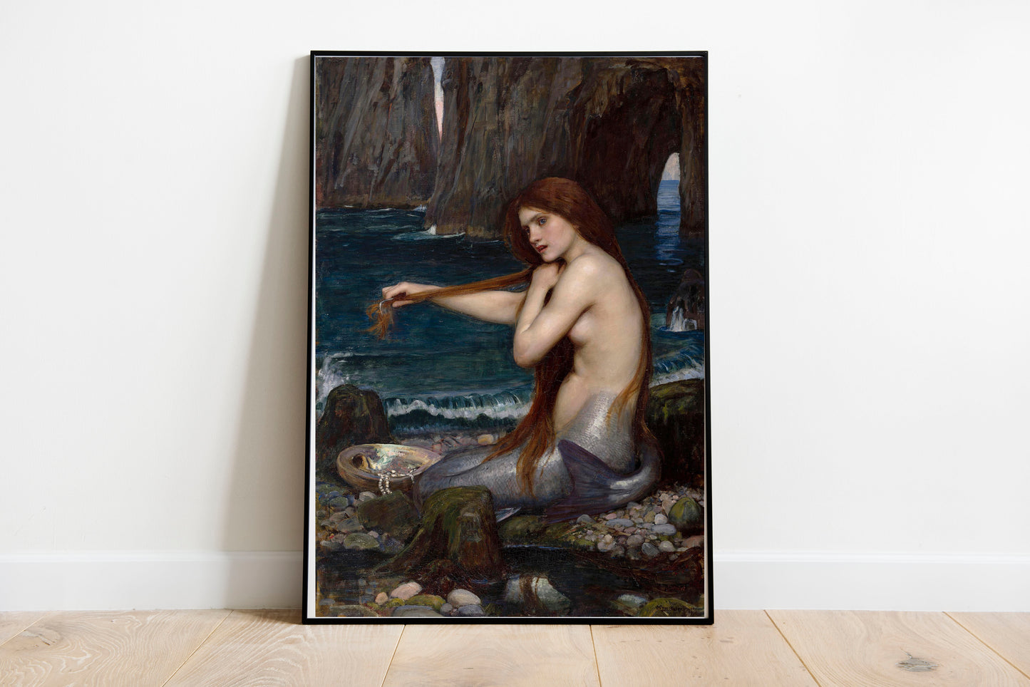 A Mermaid poster by John William Waterhouse - Black frame wall art