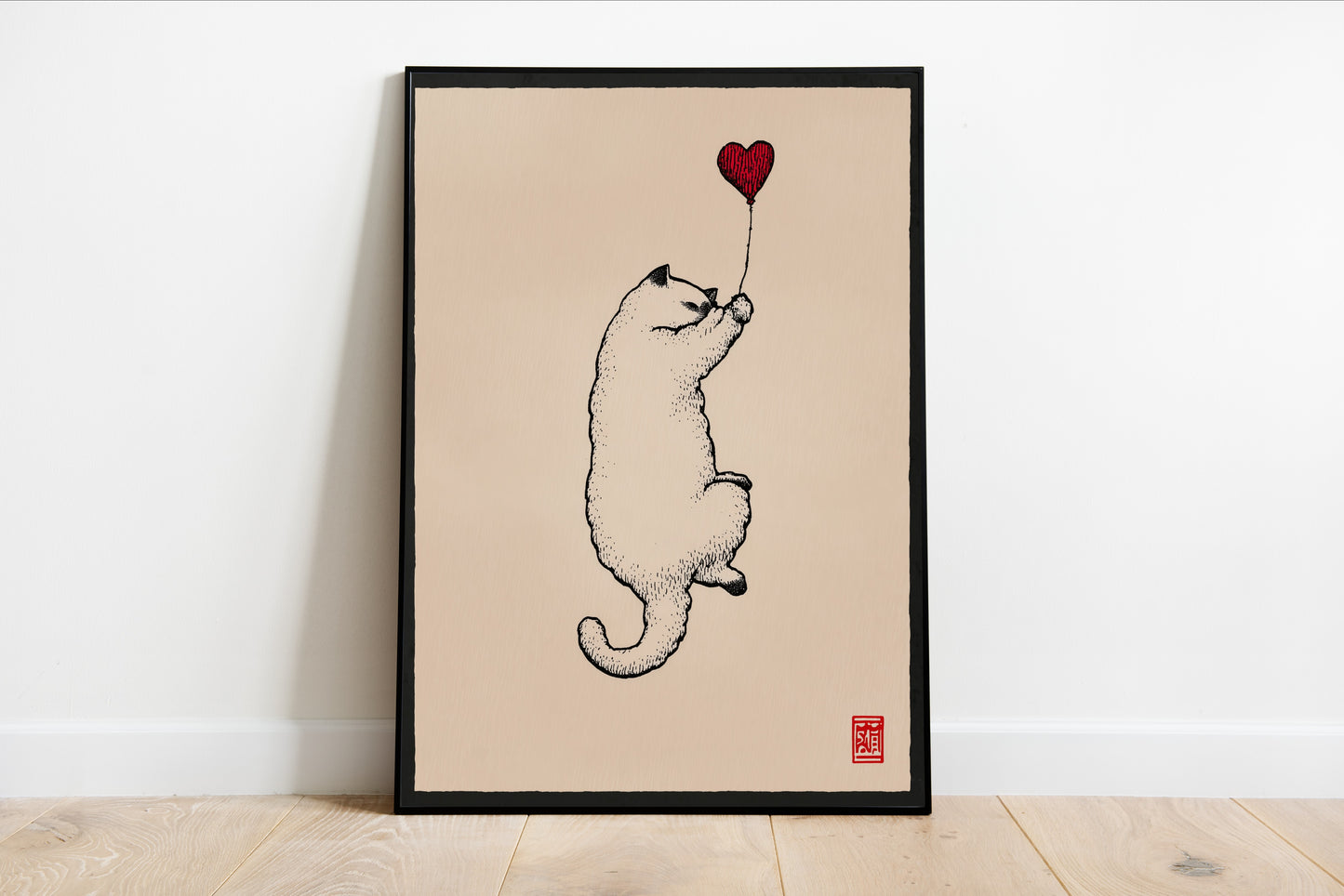 Cat with Heart Balloon