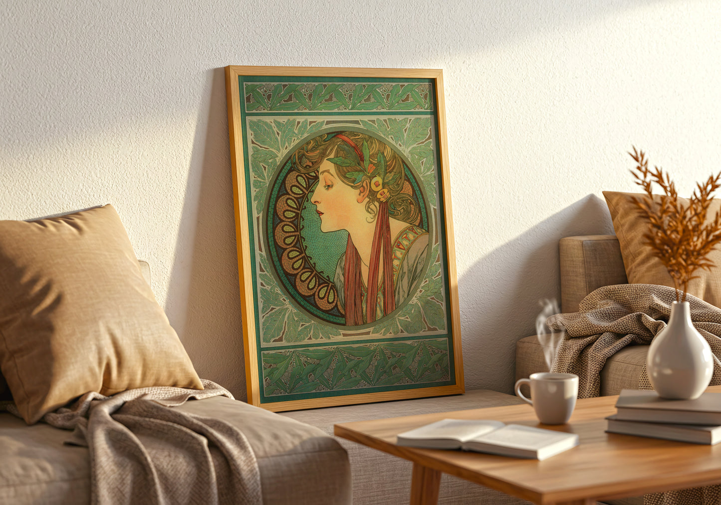 Laurel poster by Alphonse Mucha - Neutral room decor with framed print