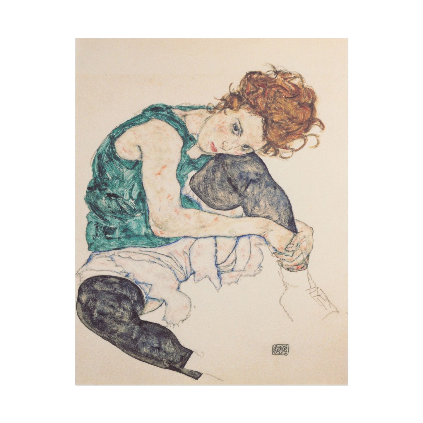 Seated Woman with Bent Knee poster by Egon Schiele - 11x14 inch print