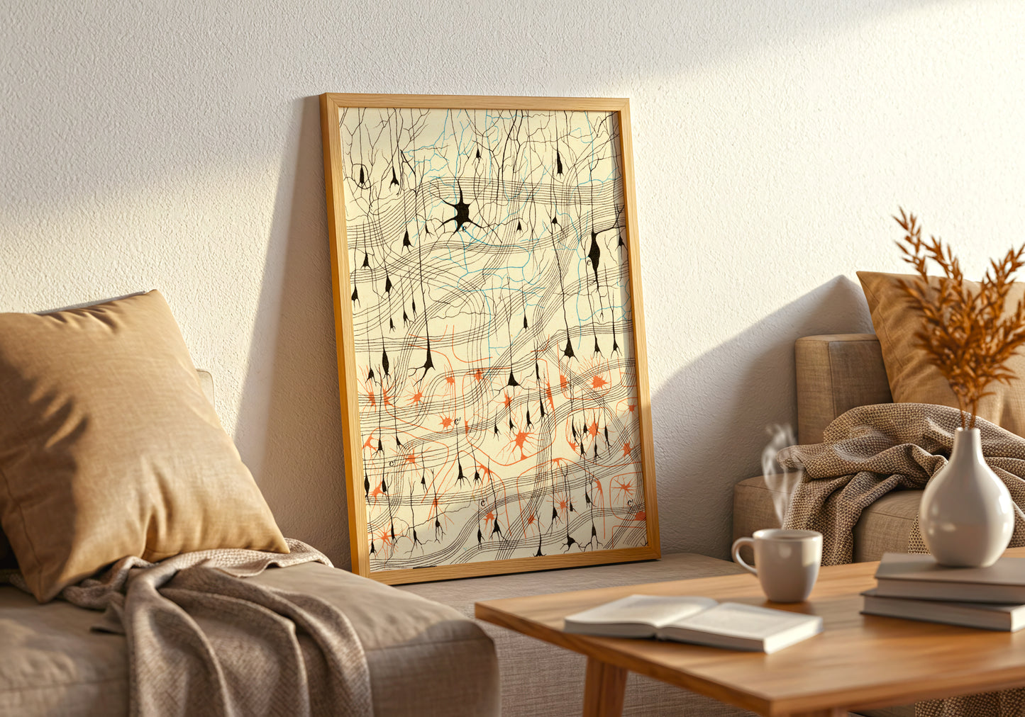 Neuron Drawing poster by Ramon Santiago y Cajal - Neutral room decor with framed print