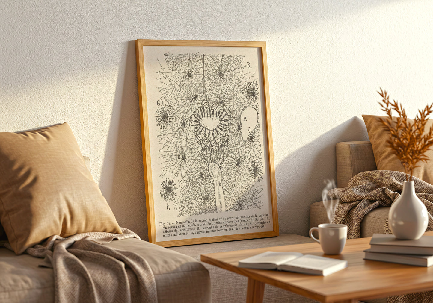 Neuron Drawing poster by Ramon Santiago y Cajal - Neutral room decor with framed print