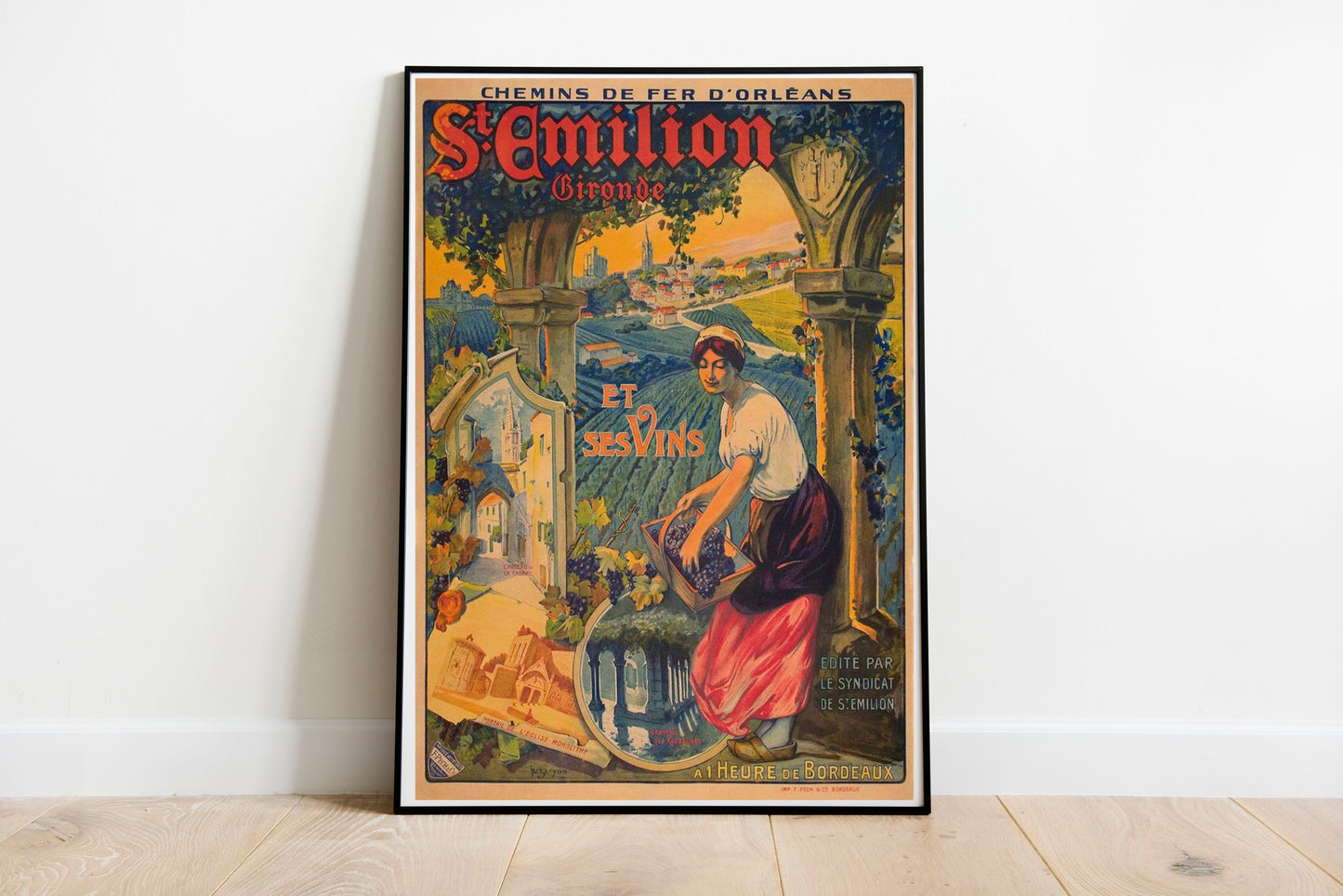 St Emilion - French Advertisement poster by E. Debray - Black frame wall art