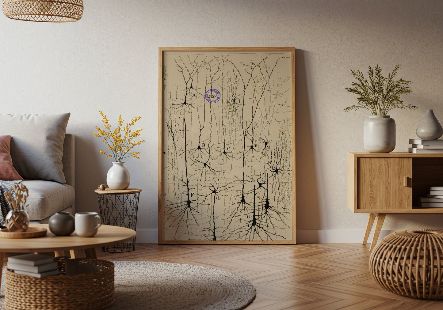 Neuron Drawing poster by Ramon Santiago y Cajal - Neutral room decor with framed print
