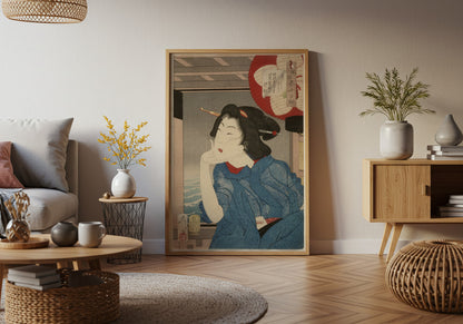 A Geisha of the Mid - 1870s Seated In A Boat