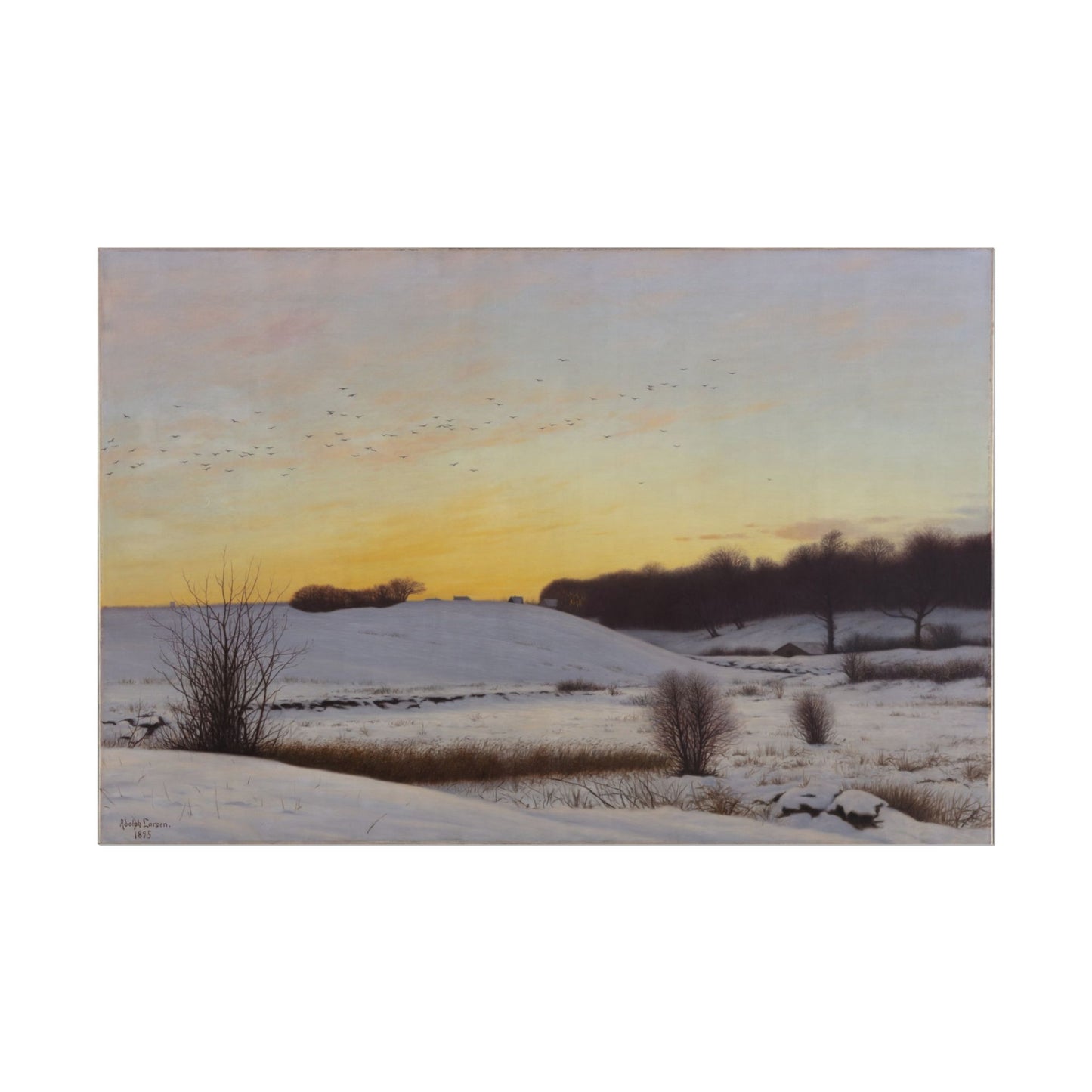 Snow Landscape with a Hill at Sunset