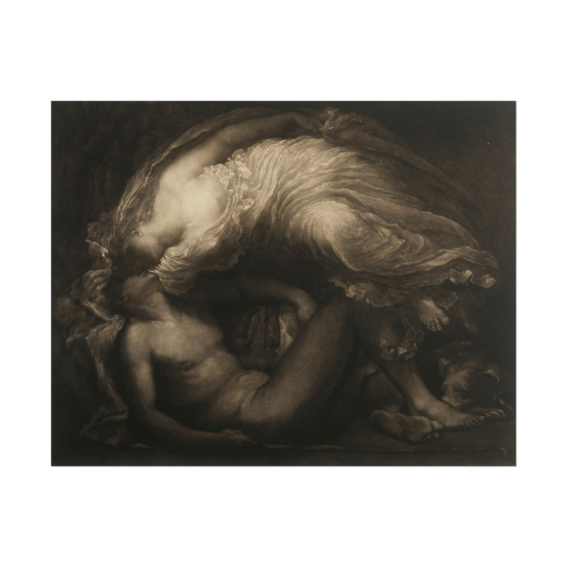 Romantic artwork of Diana and Endymion in soft tones.