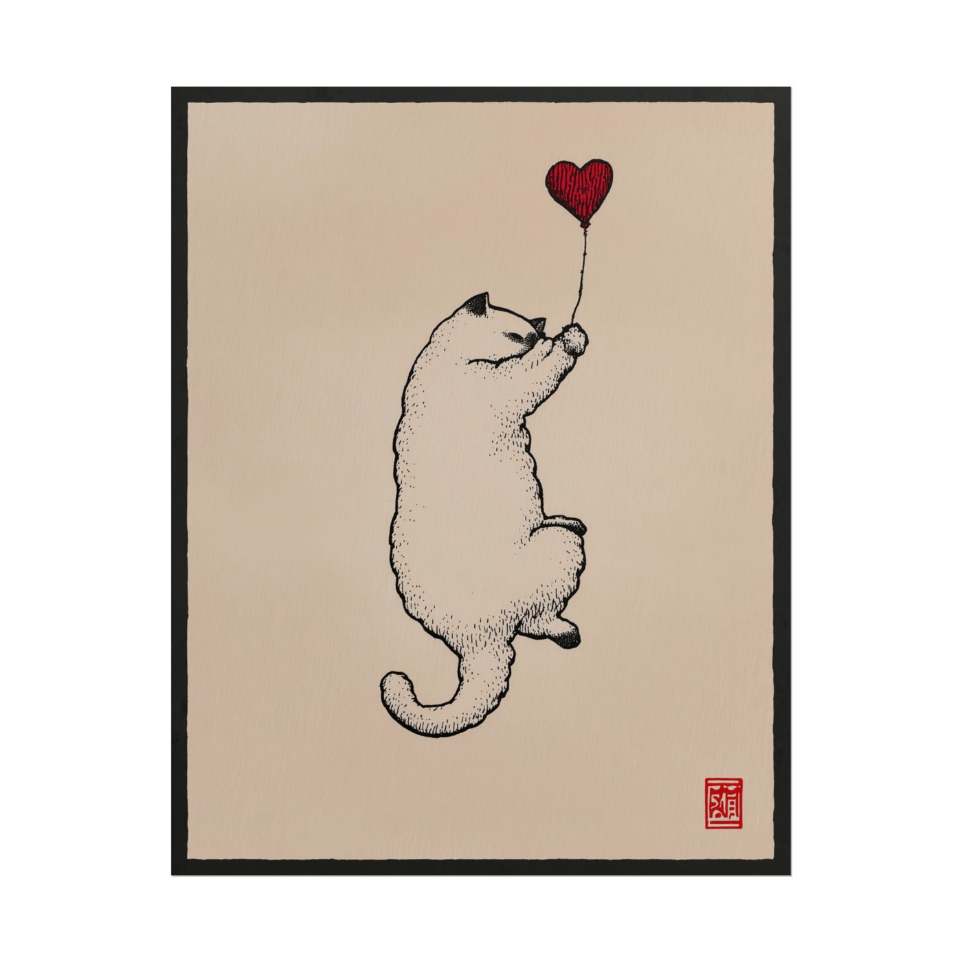 Cat with Heart Balloon 11×14