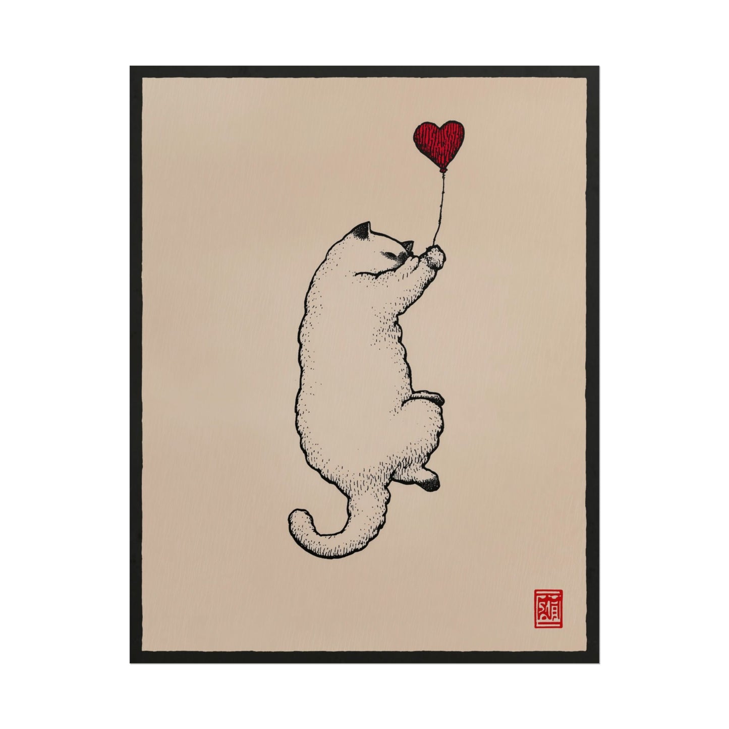 Cat with Heart Balloon