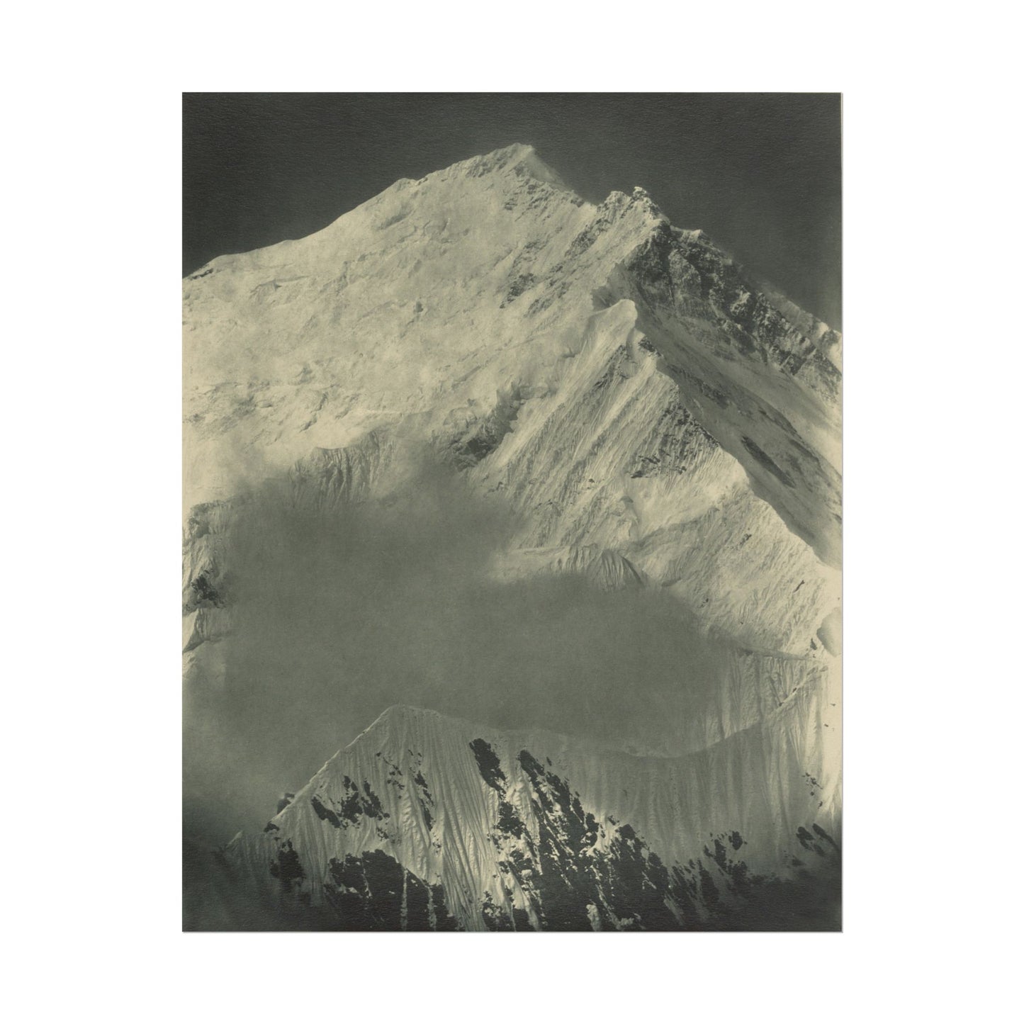 Monochromatic landscape of Mount Everest in detailed textures.