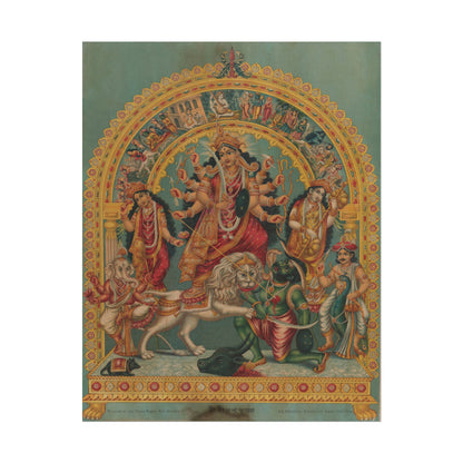 Shri Shri Durga with Mahisha Trisula Lakshmi Saraswati poster by John Bauer  - Black frame wall art