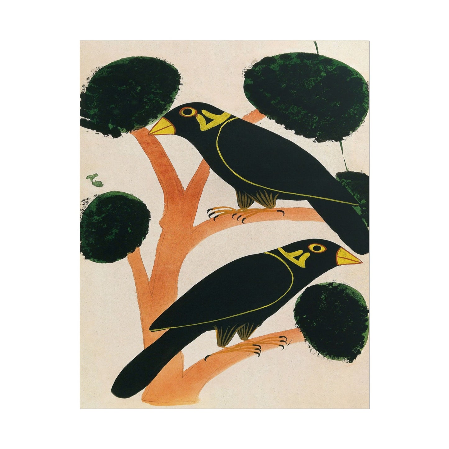 Two Large Crows on Tree Branches