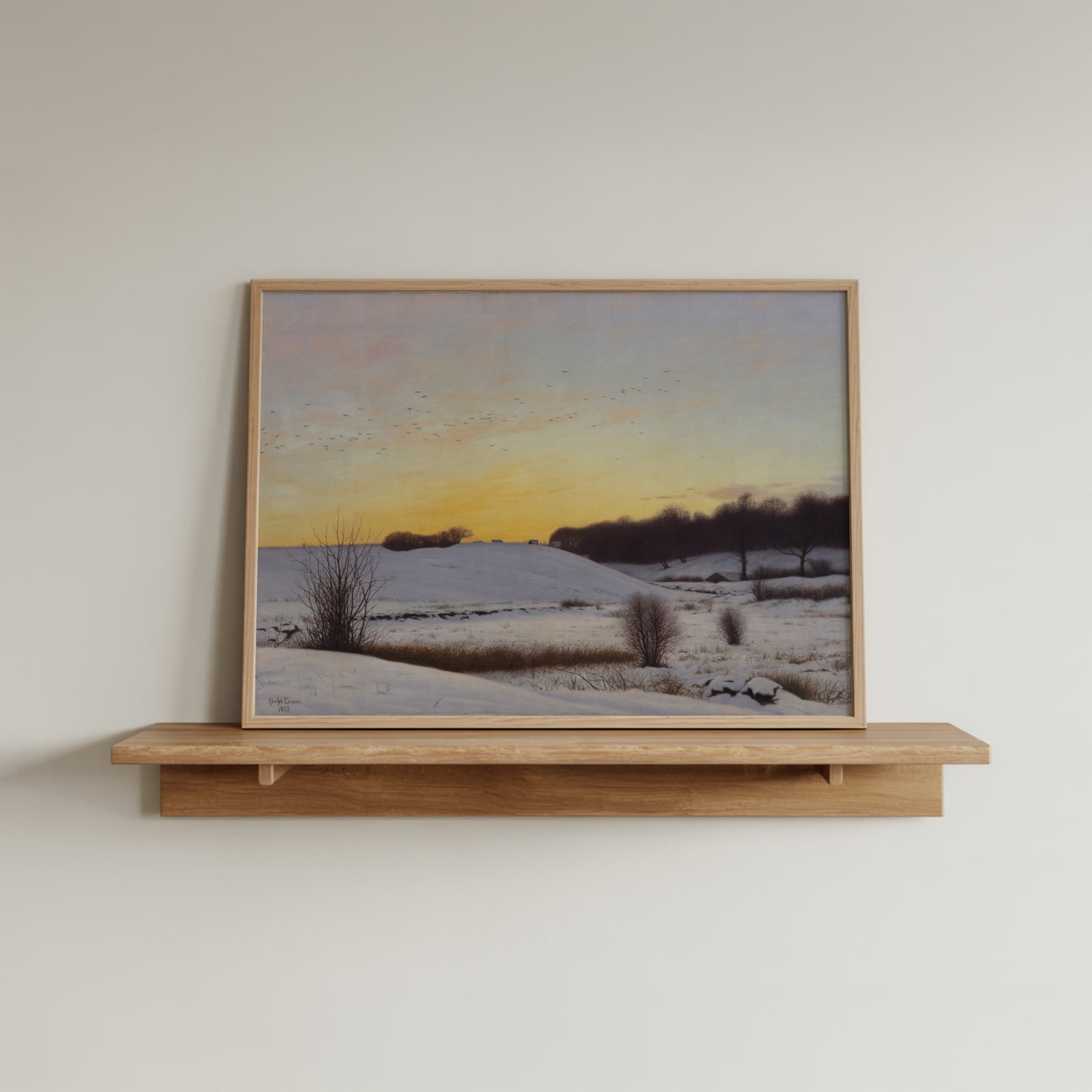 Snow Landscape with a Hill at Sunset