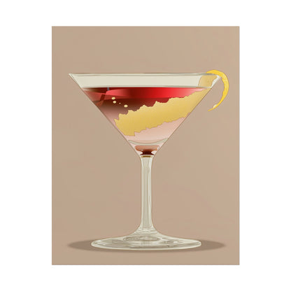 Illustration of a Cosmopolitan cocktail in a martini glass.