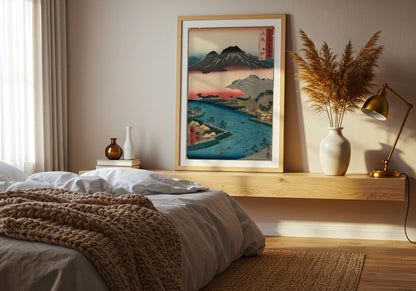 Otoko-yama Mountain Seen From Hirakata poster by  Utagawa Hiroshige - Neutral room decor with framed print