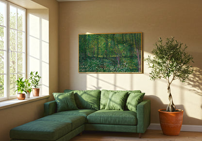Trees and Undergrowth poster by Vincent Van Gogh  - Neutral room decor with framed print