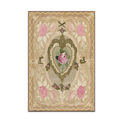 Beautiful vintage print of pink roses and a putti figure.