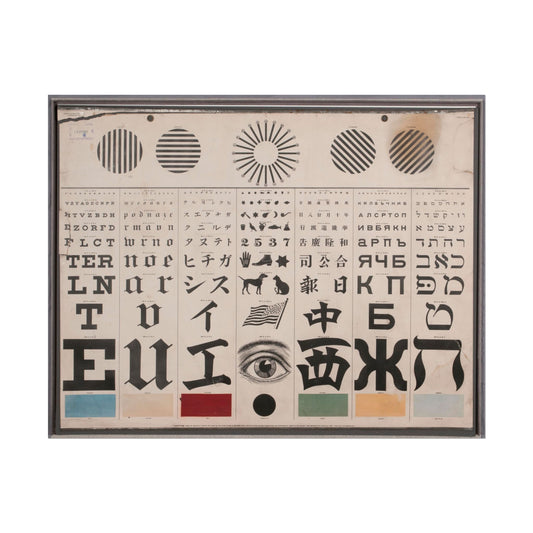Vintage George Mayerle Test Chart showcasing diverse typography elements.
