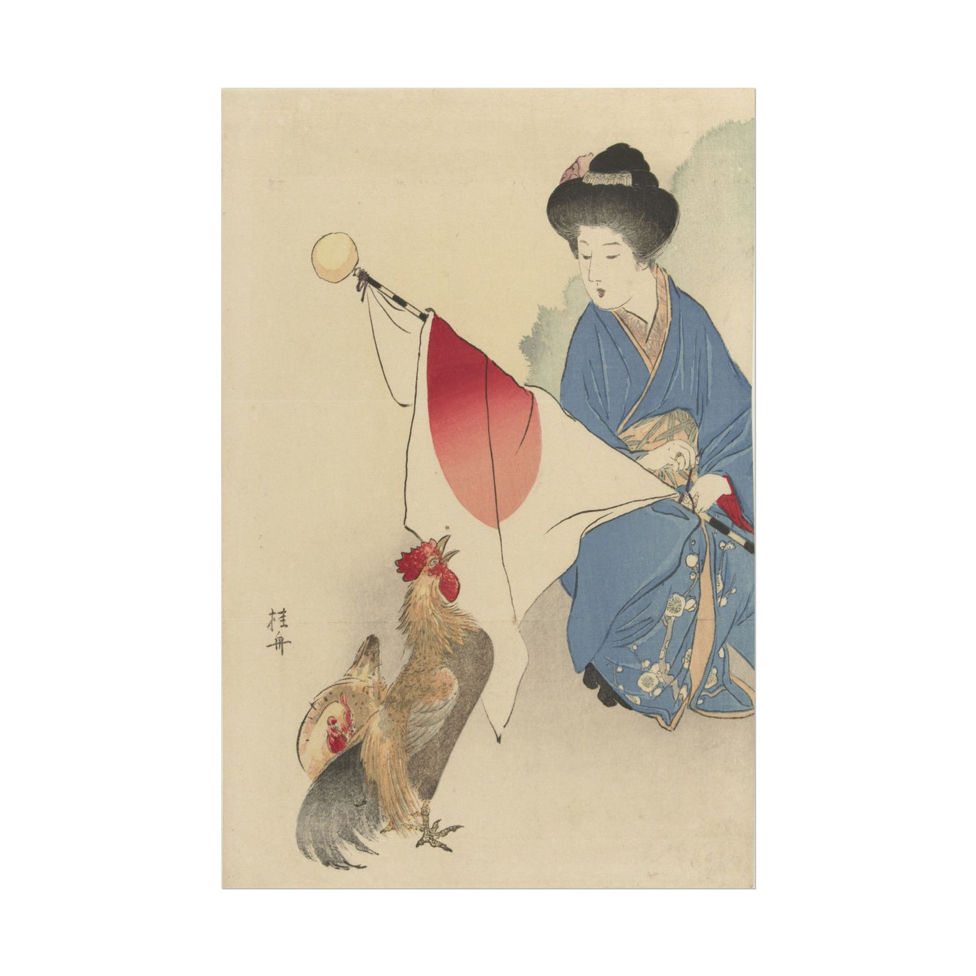 Woman with Flag and Rooster 12″×18″