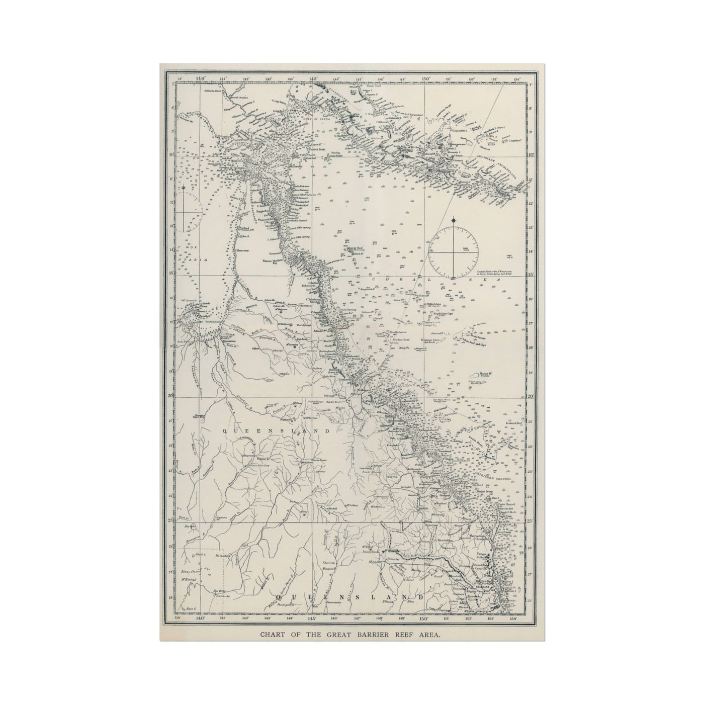 Great Barrier Reef Nautical Chart 12″×18″