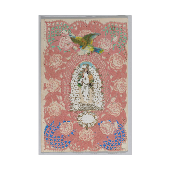 Colorful Valentine print with flowers and a central figure