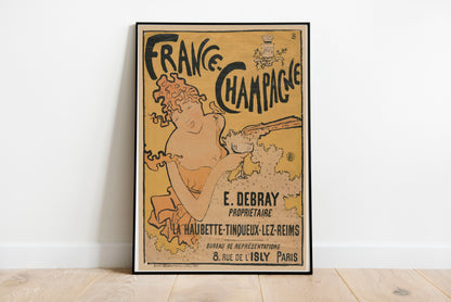 France Champagne poster by E. Debray  - Black frame wall art